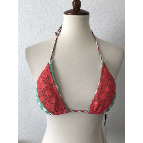 Relleciga Garden Print Polka Dot Lace Padded Triangle Bikini Top - Picture 1 of 6